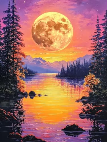 Diamond Painting Lac et Lune Broderie Diamant Adulte Kit Canevas 5D Loisirs Créatifs XL YJ-112