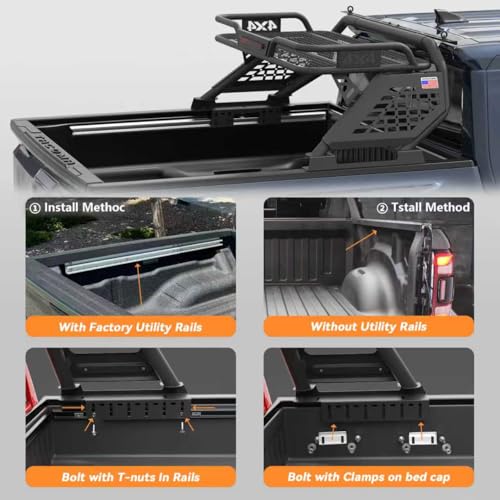 Image of Sport Roll Bar Compatible with Mid Size Pickup Truck for Tacoma, Ranger, Canyon, Frontier | Quick Installation no Drilling Required | Light Mount | with Cargo Basket