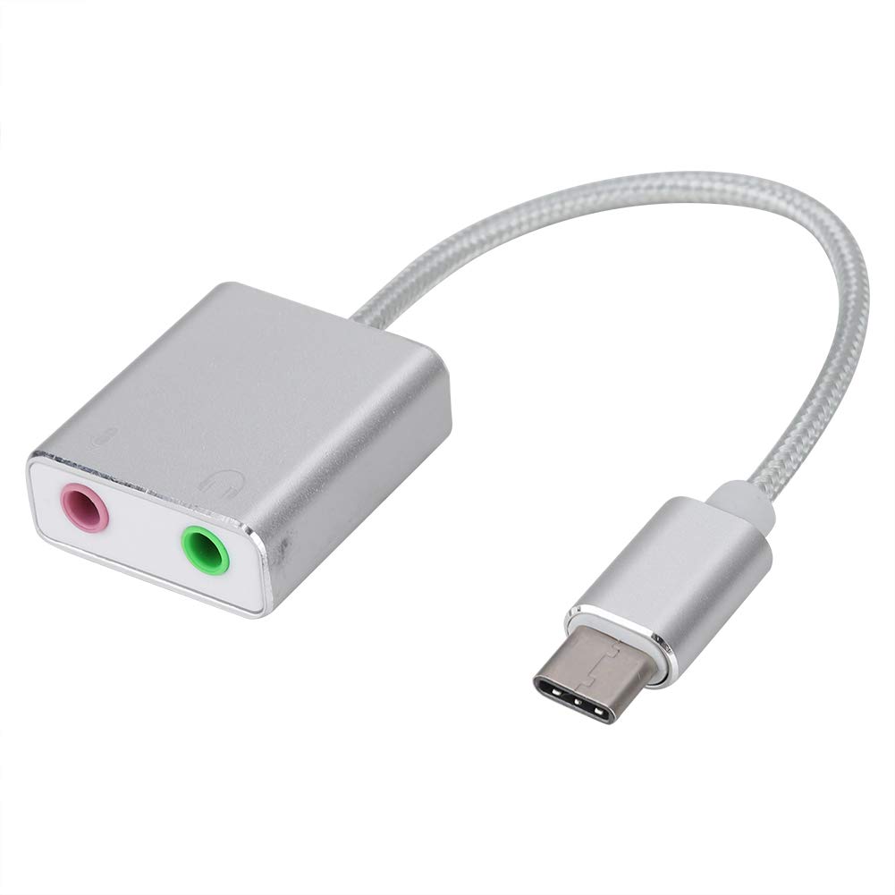 External Sound Card, Aluminum Alloy Type C Stereo Audio Adapter, 3.5mm for Mobile Phone Computer Live Broadcast