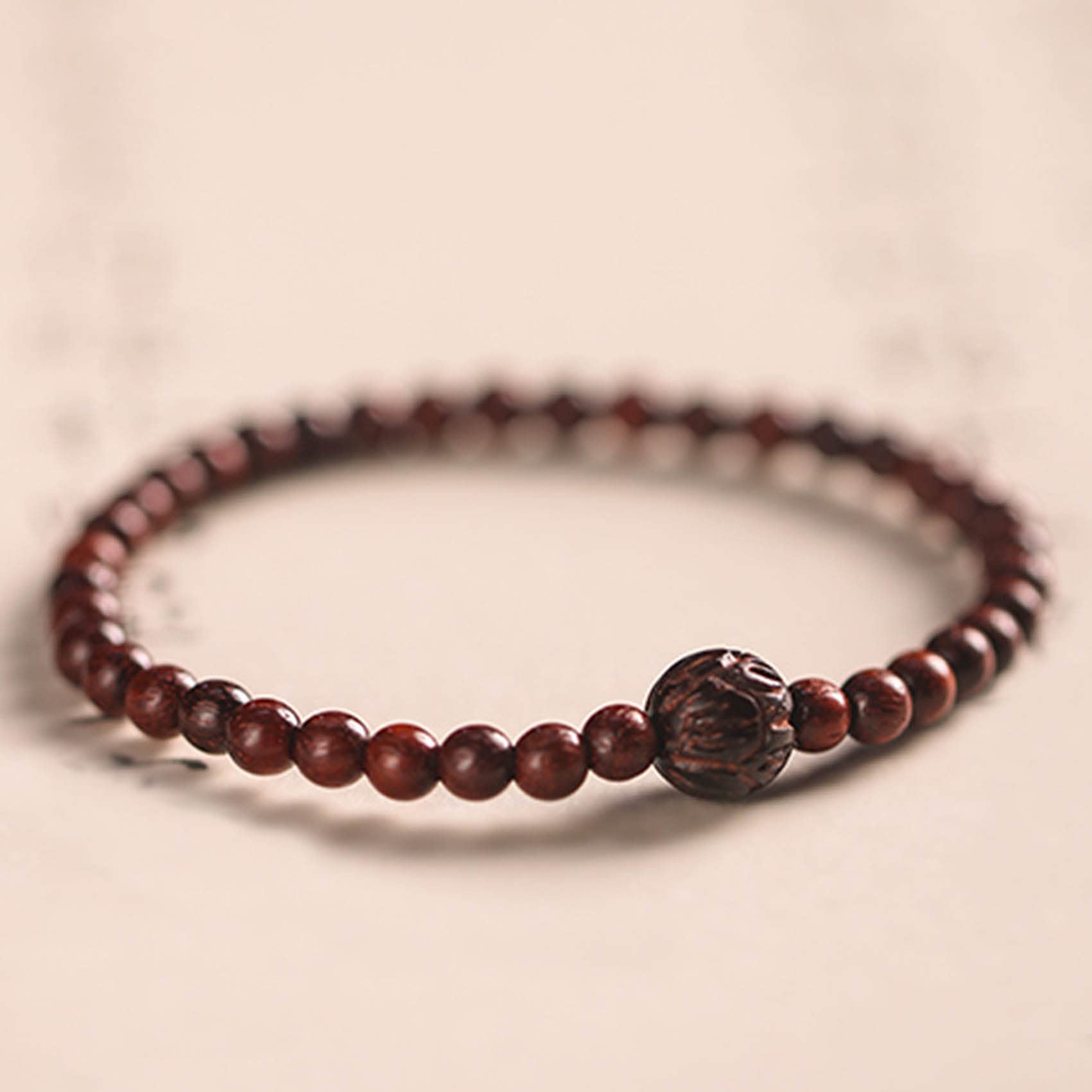 Bracciale Feng Shui Bracciale con Perline in Legno Naturale Bracciale con Perline Mala di Preghiera Bracciale in Legno Intagliato con Perline di Loto Bracciale Buddista Talismano Attira ricchezza