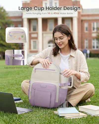 Image of LOVEVOOK Laptop Backpack for Women with Giant Tumbler Holder - DIY 15.6Inch Work Computer Travel Backpack with Laptop Compartment, Water Resistant, Commuter College Teacher Nurse Purse Bag, Purple