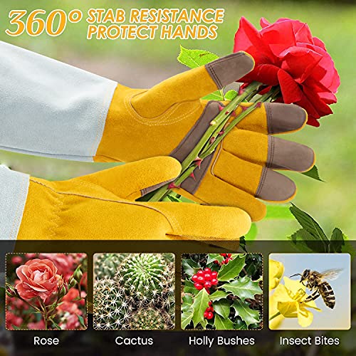 Long Leather Gardening Gloves For Women Men Kid Toddler, Breathable Cowhide Rose Pruning Thorn Proof Gloves With  Forearm Protection, Garden Yard Safety Work Gloves With Reinforced Palms And Finger #TOP6
