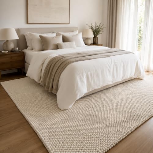 Image of 100% Wool Hand Woven Knit Popcorn Rug (6'x9' - Ivory)