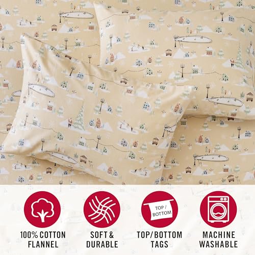 Image of Martha Stewart - Flannel Sheets King Size, Anti-Pilling & Wrinkle Resistant Cotton, Touchably Soft Bed Sheets with Matching Pillowcases & Fitted Sheet (Holiday Winter Wonderland)
