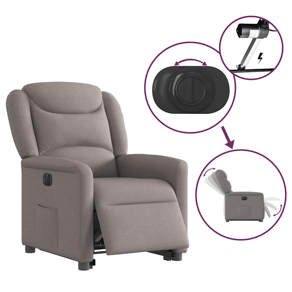 Genérico Sillón eléctrico reclinable elevable de Tela Gris Taupe,Sillas,Sillones-3303221