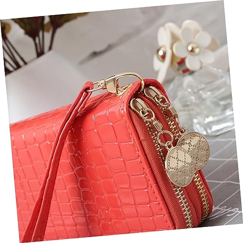 Double Zipper Large Capacity Patent Leather Wallet for Women Stylish PU Leather Long Purse Watermelon Red Portable Design for Everyday Use4