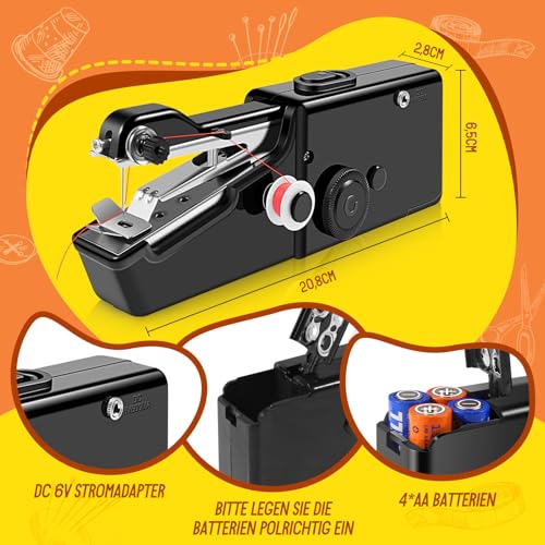 Handnähmaschine, Mini Nähmaschine mit Nähzubehör für Anfänger, Home Essential Handnähmaschine Testsieger für einfaches Nähen DIY Kleidung Vorhänge und Kunsthandwerk