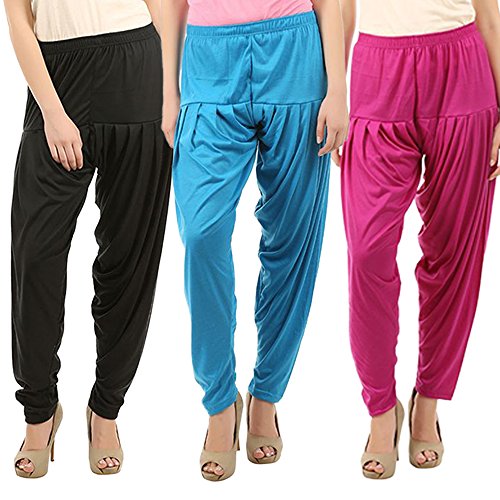Image of Buy That Trendz Combo Offer (Pack of 3) Cotton Viscose Lycra Dhoti Patiyala Salwar Harem Bottoms Pants for Womens (White, Maroon, Black)