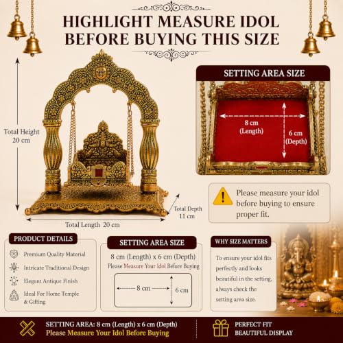 Image of Metal Laddu Gopal Krishna Swing Jhula for Janmashtami Pooja, Decorative Bal Gopal Mandir Swing for Home Temple, Festival Decoration, Pooja Room Decor & Religious Gift