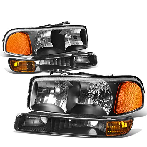 DNA Motoring HL-OH-SIE994P-BK-AM Black Housing Amber Corner Headlights Compatible with 99-07 Sierra 00-06 Yukon XL 1500 2500