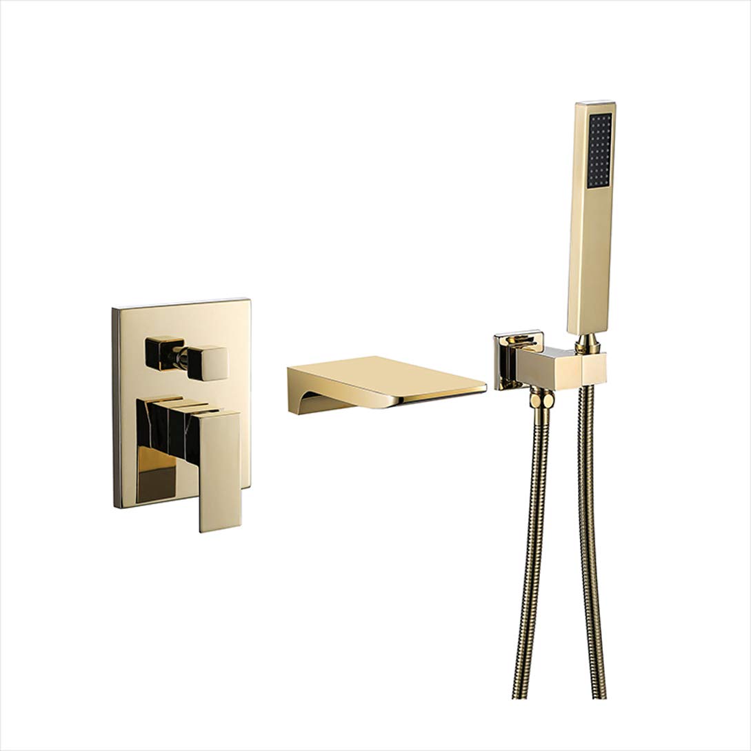 OZBMA Shower Set Tub Taps, Wall Mounted Brass Waterfall Type Basin Bathtub Faucet hot and Cold in Concealed Mixing Valve with Handheld Set,Chrome (size_name Gold)
