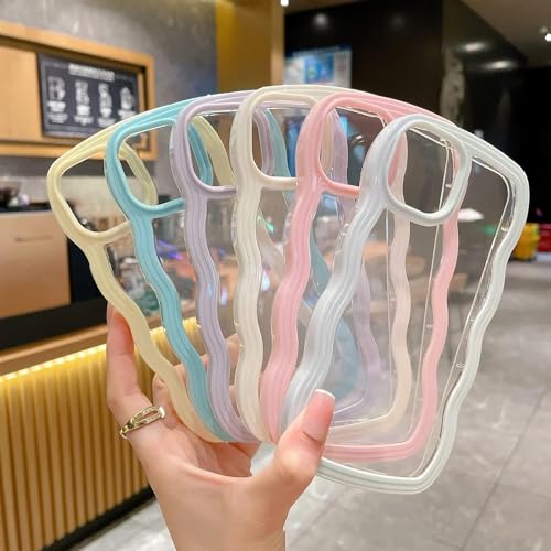 Image of MIDOS Back Cover Compatible with iPhone 15, Cute Curly Wave Frame Clear Case for Girls Women, Transparent Soft Silicone TPU Bumper Shockproof Protective Cover for iPhone 15 (Pink)