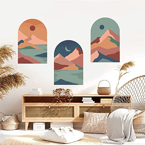 Toarti Boho Wall Decal,Arch Wall Stickers,Boho Style Wall Sticker,Modern Living Room Wall Art,Sun Moon Mountain Stickers,Mid Century Wall Art Mural #TOP1