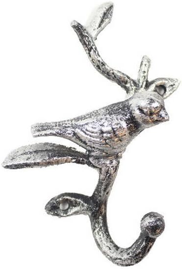 Hampton Nautical Rustic Silver Cast Iron Decorative Bird Hook 6" - Door Decor - Home Wall Hook