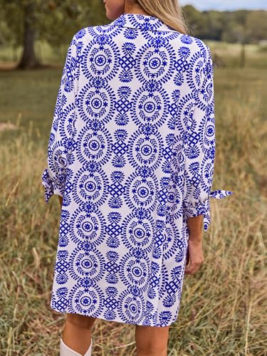 Image of CUPSHE Women Mini Summer Dress Cover Up Oversize Floral Shirt 3 /4 Sleeve Cuff Tie Button Down Beach Dresses Cover Up Top