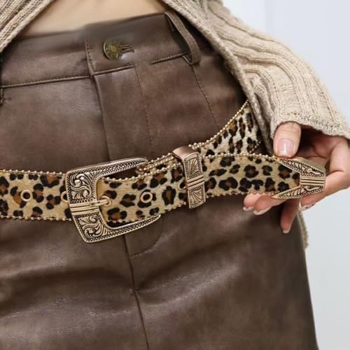 Leopard Pattern Print Belt for Women Retro Western Cowgirl Leather Belt with Square Wide Buckle Ladies Waist Belts3