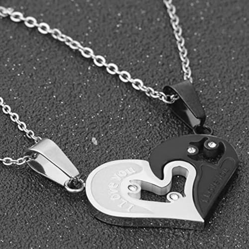 Image of THE MEN THING SOULMATE HEART PUZZLE - Pure Titanium Steel Pendant with 18 to 20 inch Cuban Adjustable Chain for Men & Boys