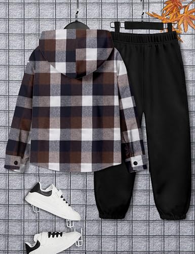 Boys Clothes Hoodie Plaid Patchwork Button Down Long-sleeve Shirt + Sweatpants Fall Winter Kids Boys 2Pcs Outfits Sets4