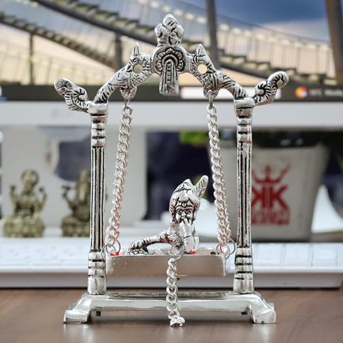 Image of KridayKraft Laddu Gopal on Jhulla Palana Metal Statue Gold Plated Metal Krishna Murti Showpiece Religious Figurines Gift Article for Home and Office Table and Car Dashboard Decor