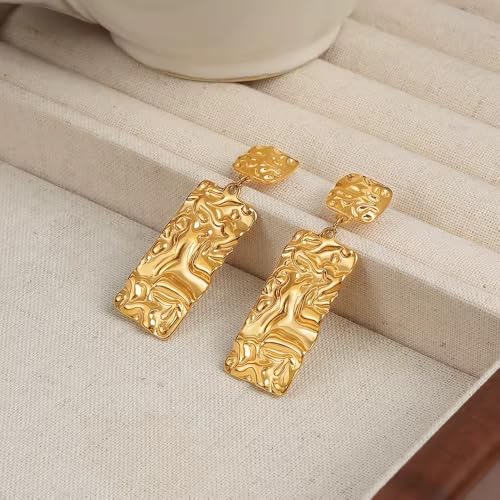 Dark Water Collections Boucles d'oreilles pendantes rectangulaires en acier inoxydable plaqué or 18 carats – vue 8