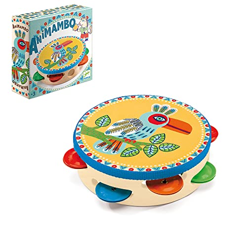 DJECO Animambo Tambourine Music Instrument - Colorful Toucan Design Toddler Educational Musical Toy for Listening, Creativity, Motor Skills & Coordination - Baby Toys for Girls & Boys, 18 Months+