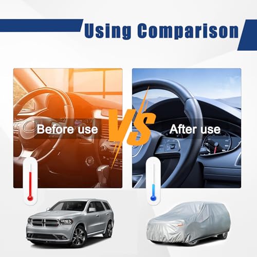 Image of Kayme 6 Layers SUV Car Cover Custom Fit for Dodge Durango (2004-2025) Waterproof All Weather for Automobiles, Outdoor Full Cover Rain Sun UV Protection.Silver