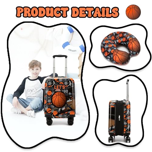 Image of Kids Basketball Suitcase Set for Boys Hardside Luggage with Spinner Wheels 2 Piece 16inch Toddler Suitcase for Boys Travel Carry on Luggage Airline Approved