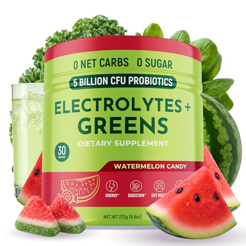 Image of Keto Vitals Greens Powder Plus Electrolytes - Daily Super Greens Powder with Superfoods - Green Drink with Sugar Free Electrolytes for Hydration, Gut Health & Digestion, Watermelon Candy - 30 Servings