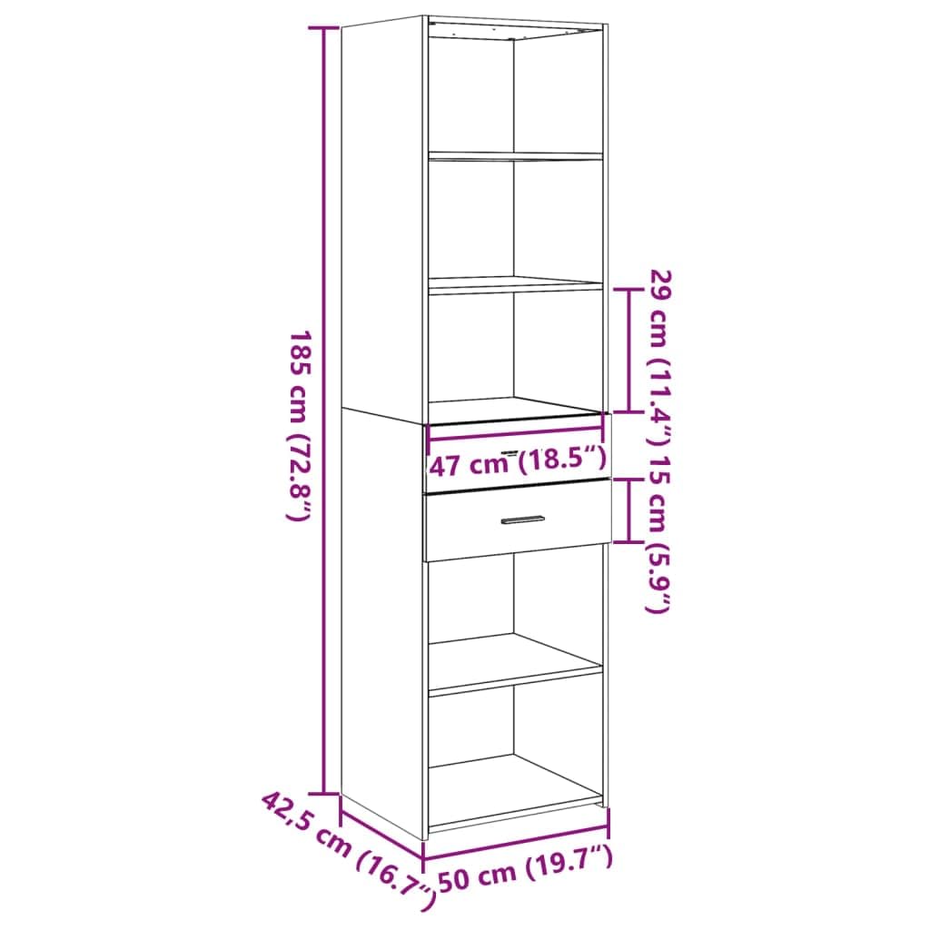 Meuble haut classique en chêne Sonoma - 50 x 42,5 x 185 cm - En bois avec beaucoup d'espace de rangement - Design moderne intemporel - Résistant à l'humidité - Pour la maison