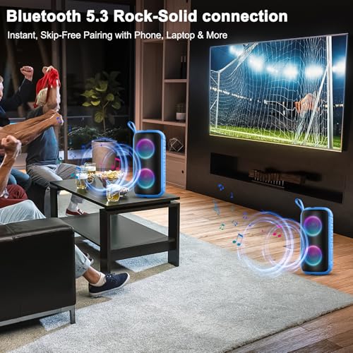 Image of Bluetooth Speaker, 2026 NEW Portable Wireless Speaker, 24W Super Loud,TWS Pairing, Colorful RGB Lights, IPX7 Waterproof, 12H Playtime, HD Call for Outdoor /Home /Party /Beach, White Elephant Gift Blue