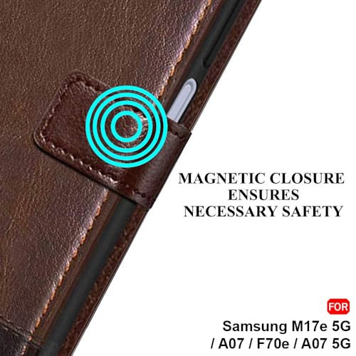 Image of TheGiftKart Flip Back Cover Case for Samsung Galaxy M17e 5G / A07 / F70e / A07 5G | Dual-Color Leather Finish | Inbuilt Stand & Pockets | Wallet Style Flip Cover Case (Faux Leather, Brown & Coffee)