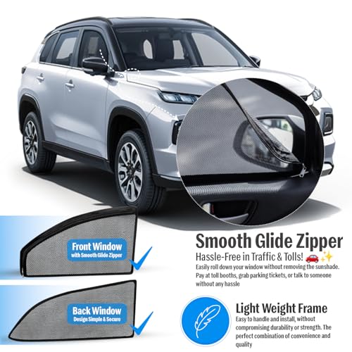 Image of Autofact Magnetic Car Sunshades Compatible with Maruti Grand Vitara (Set of 4) - Easy Installation, UV Protection, Keeps Car Cool (Front 2 with Zippers for Easy Access, Rear 2 Without Zippers)