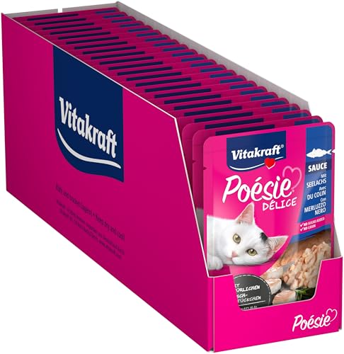 Vitakraft Poésie Délice, comida húmeda para gatos en sobres, con salsa y abadejo MSC, alimento húmedo gato adulto, nutricionalmente equilibrado, sin azúcares o cereales añadidos, multipack (23x 85g)