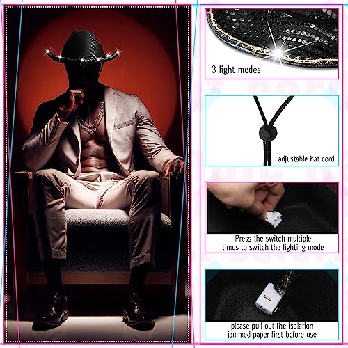 Image of Tisancy LED Lights Cowboy Cowgirl Hat Flashing LED Lights Cowgirl Hat for Wedding Western Bachelorette Party