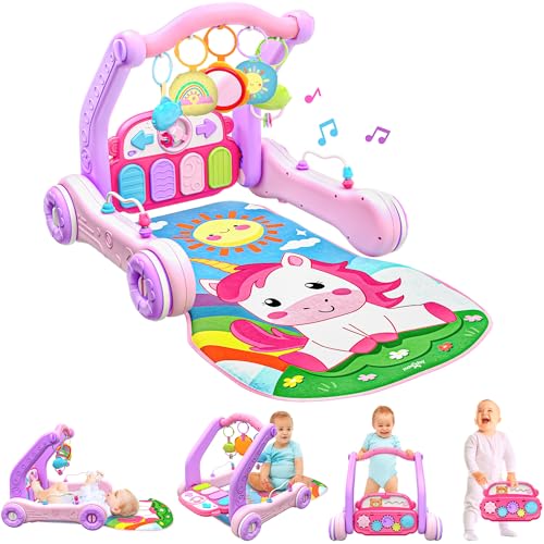 Image of Move2Play, 4-in-1 Baby Play Mat & Activity Center Gym | Walker | Infant Toy for Tummy Time | Birthday Gift for 3, 4, 5, 6, 7, 8, 9, 10, 12 + Month Old Boys & Girls (Pink)