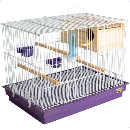 Gaiola Criadeira Para Calopsita Grande com Ninho MDF, 3 Poleiros de Madeira, 2 Comedouros, Bebedouro, Bandeja Removível, roxa 55x38x40cm