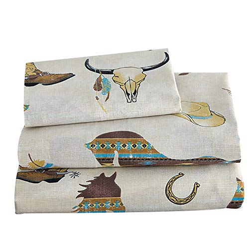 Rod's Queen Sheet Set Western Horse Pattern Quilt. Chocolate, Turquoise and Yellow Colors