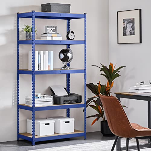 Topeakmart-4PCS-5-Tier-Utility-Shelves-Metal-Storage-Shelves-Garage-Shelving-Unit-Adjustable-Garage-Storage-Shelves-Storage-Racks-Heavy-Duty-Shed-Shelving-Blue-355-x-175-x-72-Inch