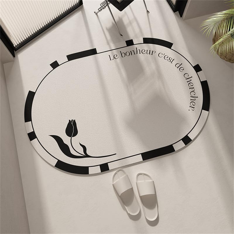 Tapis Souple de Terre de Diatomée Ovale Tapis de Sol Simple Anti-Moisissure Anti-Dérapant Séchage Rapide Salle de Bains Terre de Diatomée Tapis de Sol Doux Absorbant
