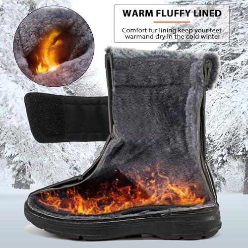 Snow Boots for Womens Winter Shoes: Warm Fur Lining Mid Calf Boots Women Anti Slip Waterproof Hook Loop Comfortable Outdoor Boot3