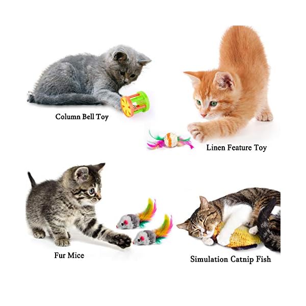 Mibote 28pcs kitten toys assorted, cat tunnel catnip fish feather teaser wand fluffy mouse mice balls and bells toys for cat puppy kitty - image 5