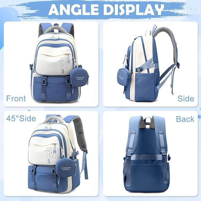 Image of Backpack Bag for Women with Matching Zipper Pouch, 18.1 Inch College Laptop Backpack, Multi-Compartment Bookbag for School, Office, Travel, Camping & Everyday Carry, White & Maroon