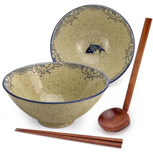 NCTNCX Ramen Bowl Set, Japanische Schüssel Keramik, juego de tazón de ramen, vajilla con palillos y cuchara, cuenco japonés, cuencos de sopa, ensaladeras para Pho ramen
