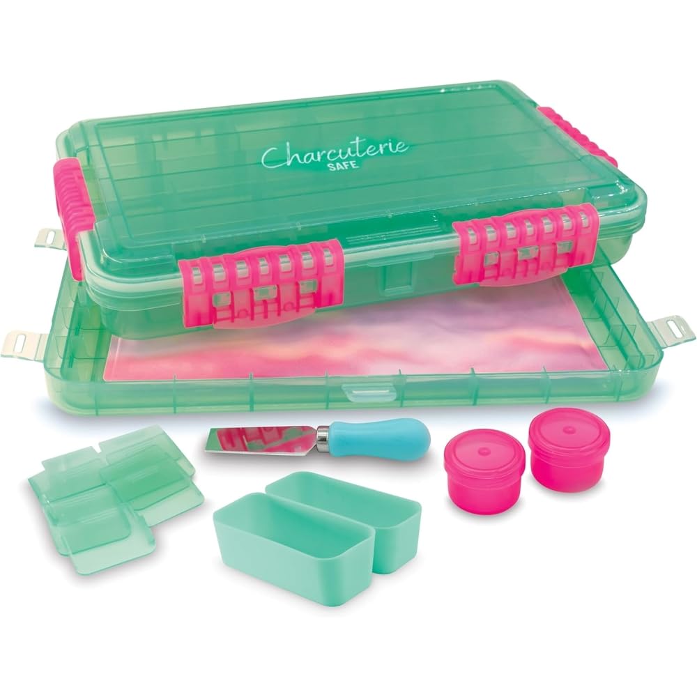 SubSafe Charcuterie Safe 2.0 with Ice Pack - Waterproof Charcuterie Board with Lid, Customizable Dividers, Mini Containers & Cheese Knife - BPA-Free, Food Safe Tackle Box Organizer - Seafoam Green