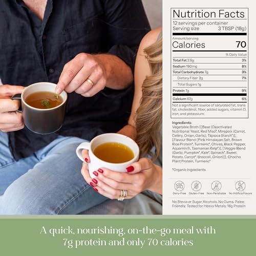 Image of Kroma Vegan Vegetable Broth Powder w / Plant Protein 7 Servings Travel Packs, 4.5 Oz - Red Miso Blend, Vegetables, Turmeric & Chocho Plant Protein Vegetable bouillon powder- Non-GMO Veg Stock - Makes Nourishing Soups and Stews