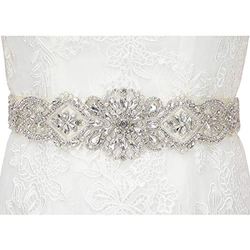 HDE Rhinestone Wedding Bridal Belts and Sashes with Ribbon for Bridal Gown Dress