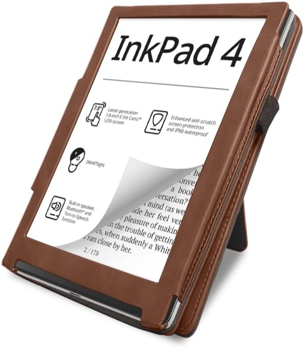 Compatible with Pocketbook Inkpad Color 2 / Inkpad Color 3 / Inkpad 4 Tablet case Ultra Slim Leather Cover Case Folding Stand Cover Rugged Auto Sleep/Wake Hard Shell (Brown)