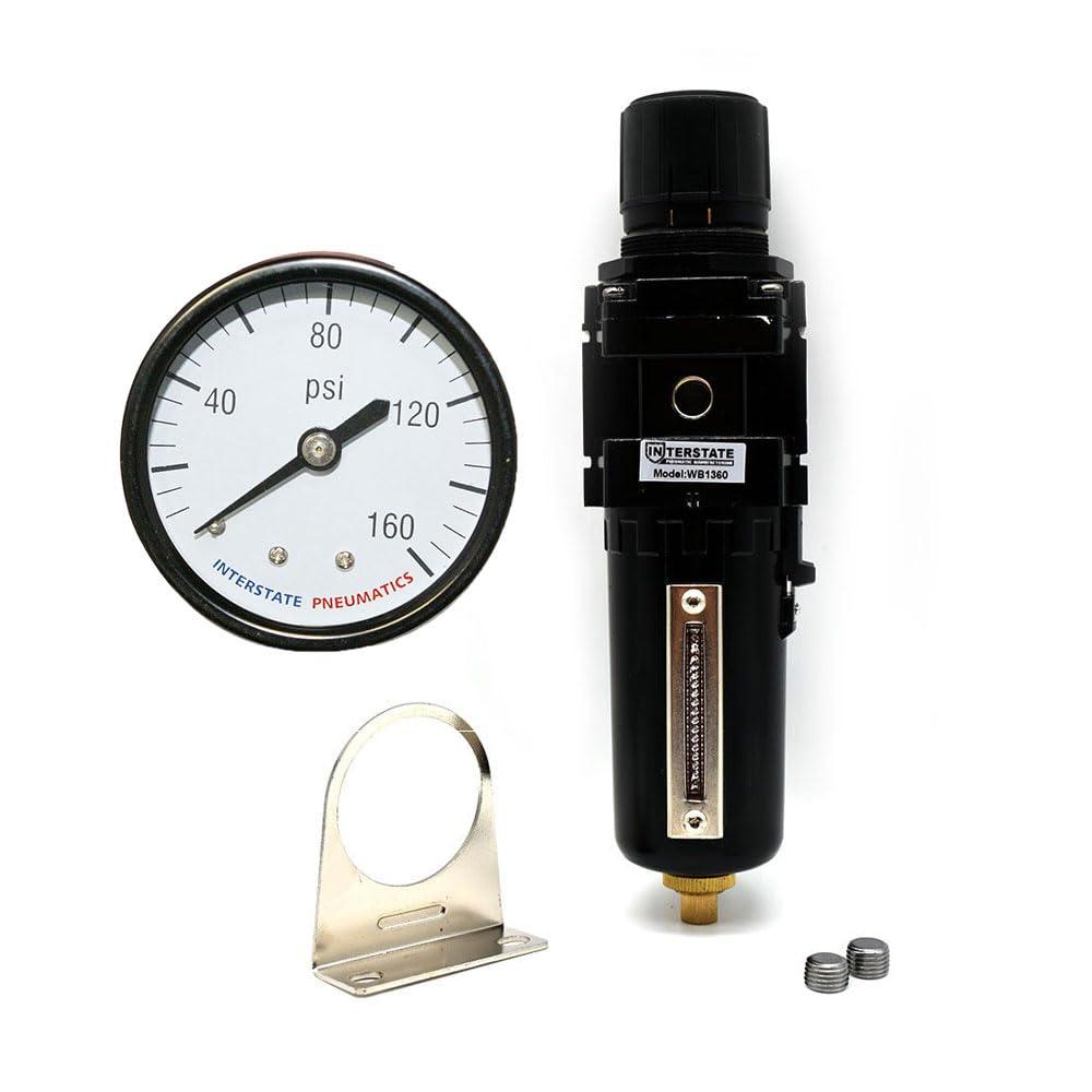 Interstate Pneumatics WB1360 3/8 Inch Standard Metal Bowl Filter/Regulator with 160 PSI Gauge