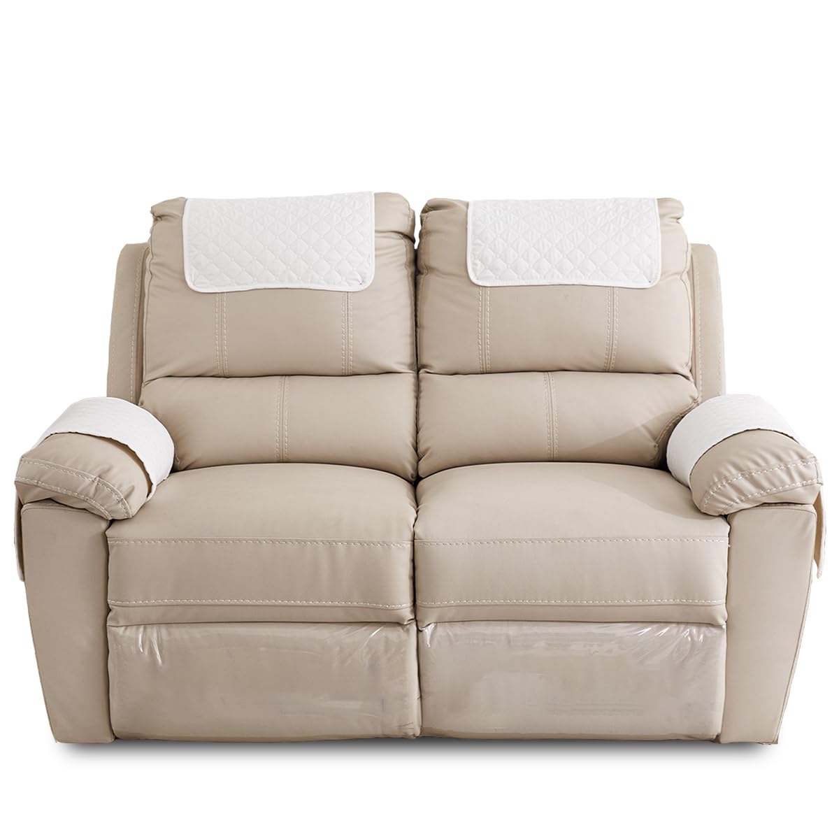 FANSU Armchair Covers for Arms Headrest Cover for Armchair Waterproof Slipcover with Side Pocket Nonslip & Washable & Abrasion Furniture Protector for Cat Dog Pets (2 Seater,White)