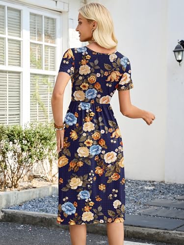 Image of Heymoments Women's Casual Short Sleeve Midi Dress Crewneck A Line Tiered Flowy Loose Travel Long Dresses with Pockets